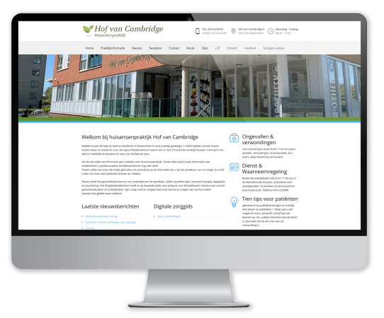 Website Huisartsenpraktijk Hof van Cambridge