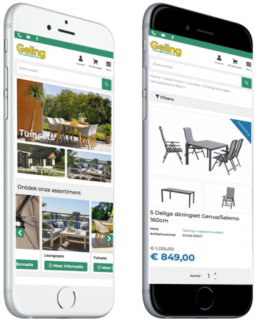 Geling tuinmeubelen webshop op een iPhone